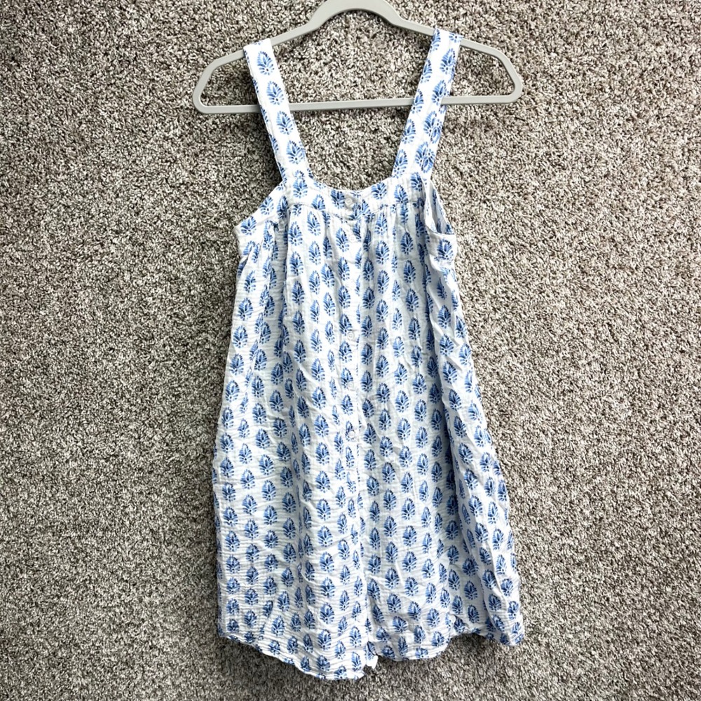 LAKE White & Blue Botanical Floral Block Print Sleeveless Lounge PJ Dress Small